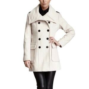 Andrew Marc Hayley Coat Wool & Cashmere Womens Size 14 Ivory Double Breasted
